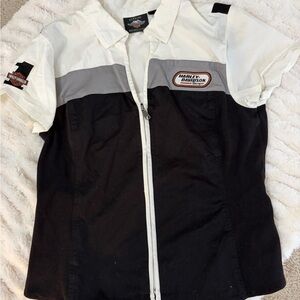 Harley-Davidson Black, White, and Gray Zip-Up Shirt
